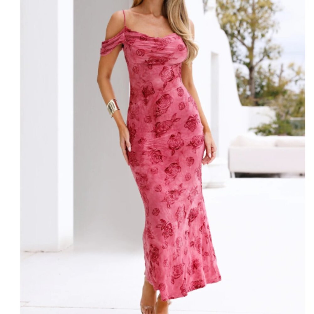 Hello Molly Mireille Off Shoulder Maxi Dress Pink XS